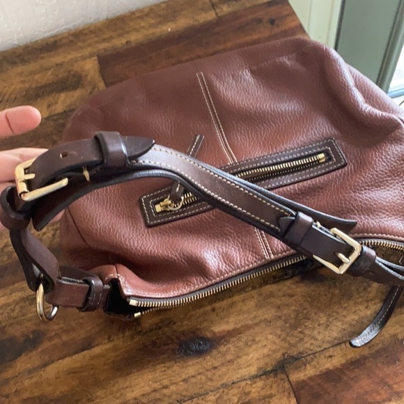 Dooney and Bourke Vintage Two Tone Brown Leather Shoulder Handbag - Picture 7 of 17